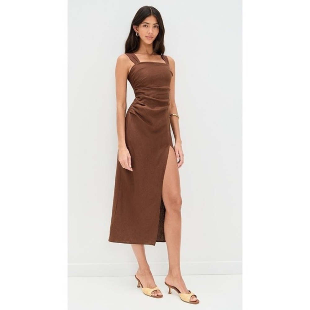 NWT Reformation Clement Linen Midi Dress Chocolate Cake - Size 8 - Picture 6 of 15